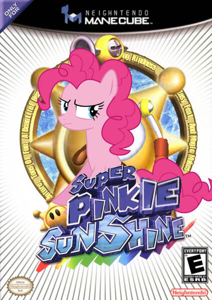 Size: 705x1000 | Tagged: safe, artist:nickyv917, derpibooru import, pinkie pie, earth pony, pony, g4, box art, e rating, esrb, female, gamecube, image, jpeg, mare, solo, super mario sunshine, video game, video game console