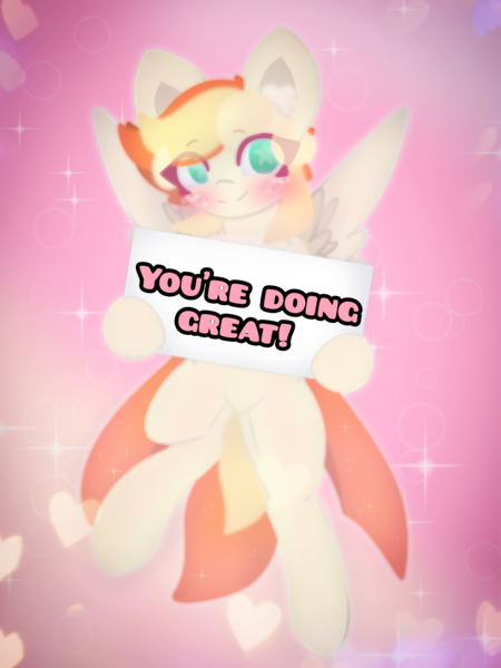 Size: 4096x5460 | Tagged: safe, artist:sodapop sprays, derpibooru import, oc, oc:sodapop sprays, unofficial characters only, pegasus, pony, eye clipping through hair, flying, holding sign, image, looking at you, motivation, motivational, motivational poster, png, smiling, smiling at you, solo, spread wings, uplifting, wings