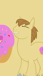 Size: 2160x3840 | Tagged: safe, derpibooru import, donut joe, pony, unicorn, derpibooru exclusive, donut, food, horn, image, jpeg, looking at you, male, smiling, smiling at you, solo, stallion, wallpaper