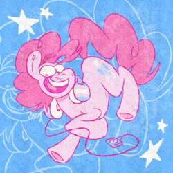 Size: 2000x2000 | Tagged: safe, alternate version, artist:atomicomium, derpibooru import, part of a set, pinkie pie, earth pony, pony, g4, action pose, eyebrows, eyebrows visible through hair, facial hair, grin, headphones, image, moustache, mouthpiece, mp3 player, pink coat, pink mane, pink tail, png, politics, pride, pride flag, raised eyebrow, screen printing, signature, simple background, smiling, solo, tail, texture, transgender pride flag, transmasculine