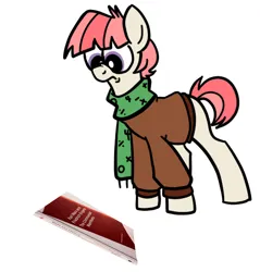 Size: 473x494 | Tagged: safe, derpibooru import, oc, oc:spritz, unofficial characters only, earth pony, pony, book, brown sweater, clothes, colored, colt, communist manifesto, cropped, doodle, earth pony oc, flat colors, foal, glasses, green scarf, image, looking at book, male, male oc, nerd pony, png, scarf, simple background, solo, sweater, this will end in communism, white background