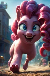 Size: 512x768 | Tagged: safe, ai content, derpibooru import, pinkie pie, creepy, image, jpeg, paws, sharp teeth, teeth