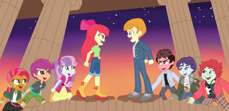 Size: 1158x563 | Tagged: safe, artist:jebens1, artist:sapphiregamgee, derpibooru import, apple bloom, scootaloo, sweetie belle, human, equestria girls, g4, alvin and the chipmunks, chunk, crossover, cutie mark crusaders, data, digital art, equestria girls-ified, facing each other, goonies, group, image, mikey, mouth, movie reference, octet, parody, png, singing, the chipmunk adventure, the goonies