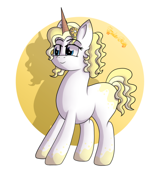 Size: 4280x4833 | Tagged: safe, artist:tenderrain-art, derpibooru import, oc, ponified, food pony, original species, pony, unicorn, female, food, horn, ice cream pony, image, mare, png, solo