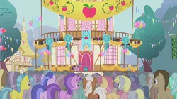 Size: 1280x720 | Tagged: safe, derpibooru import, screencap, amethyst star, coco crusoe, derpy hooves, dizzy twister, doctor whooves, eiffel, fuchsia fizz, lavenderhoof, lyra heartstrings, mjölna, orange swirl, sea swirl, seafoam, silver spanner, time turner, twilight sparkle, welch, pony, unicorn, applebuck season, g4, season 1, bottlecap (g4), female, flounder (g4), image, male, mare, png, ponyville, stallion, unicorn twilight