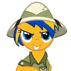 Size: 1500x1500 | Tagged: safe, artist:mlpfan3991, derpibooru import, oc, oc:flare spark, unofficial characters only, pegasus, g4, clothes, daring do costume, female, hat, image, looking at you, pith helmet, png, shirt, simple background, smiling, smirk, solo, transparent background