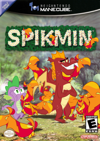 Size: 712x1000 | Tagged: safe, artist:nickyv917, derpibooru import, garble, peewee, spike, dragon, phoenix, g4, box art, crossed arms, e rating, esrb, gamecube, image, male, pikmin (series), png, standing, teenaged dragon, teenager, video game, video game console, wingless spike