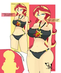 Size: 3333x4000 | Tagged: suggestive, artist:diamondgreenanimat0, derpibooru import, sunset shimmer, human, equestria girls, g4, :t, breast expansion, breasts, bunset shimmer, busty sunset shimmer, butt, clothes, comic, commission, female, growth, hips, hips expansion, humanized, image, png, red hair, simple background, solo, transformation, transformation sequence, white background, wide hips, yellow hair