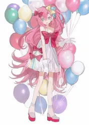 Size: 2480x3508 | Tagged: safe, artist:mo10428200, derpibooru import, pinkie pie, human, balloon, human coloration, humanized, image, moe, png, simple background, that human sure does love balloons, white background