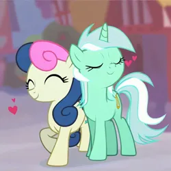 Size: 1024x1024 | Tagged: safe, derpibooru import, bon bon, lyra heartstrings, sweetie drops, best friends, cute, female, happy, heart, image, jpeg, lesbian, lyrabon, shipping