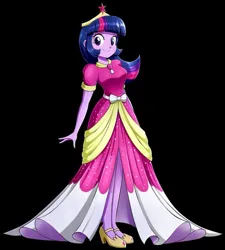 Size: 843x935 | Tagged: safe, artist:the-butch-x, derpibooru import, twilight sparkle, human, equestria girls, g4, magical mystery cure, black background, clothes, commission, coronation dress, dress, female, image, jewelry, jpeg, simple background, solo, tiara, twilight sparkle day