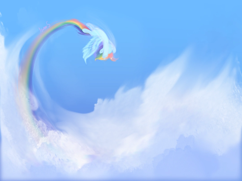 Size: 1080x810 | Tagged: safe, artist:meteor s, derpibooru import, rainbow dash, pegasus, pony, g4, cloud, female, flying, image, mare, no face, png, rainbow trail, red little book source, sky, solo, speed trail