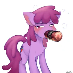 Size: 1349x1349 | Tagged: safe, artist:unclechai, derpibooru import, berry punch, berryshine, earth pony, pony, alcohol, blushing, bottle, drink, drunk, female, image, png, solo, whiskey