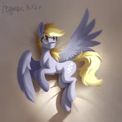 Size: 1512x1512 | Tagged: safe, artist:pegasusyay, derpibooru import, derpy hooves, pegasus, pony, g4, bed, concave belly, cute, female, image, jewelry, looking at each other, looking at someone, lying down, mare, on bed, png, side, simple background, slender, smiling, solo, speedpaint, spread wings, thin, wings