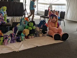 Size: 2048x1536 | Tagged: safe, artist:qtpony, artist:zizzydizzymc, derpibooru import, princess cadance, human, convention, fursuit, image, irl, irl human, jpeg, photo, plushie, ponysuit, sitting