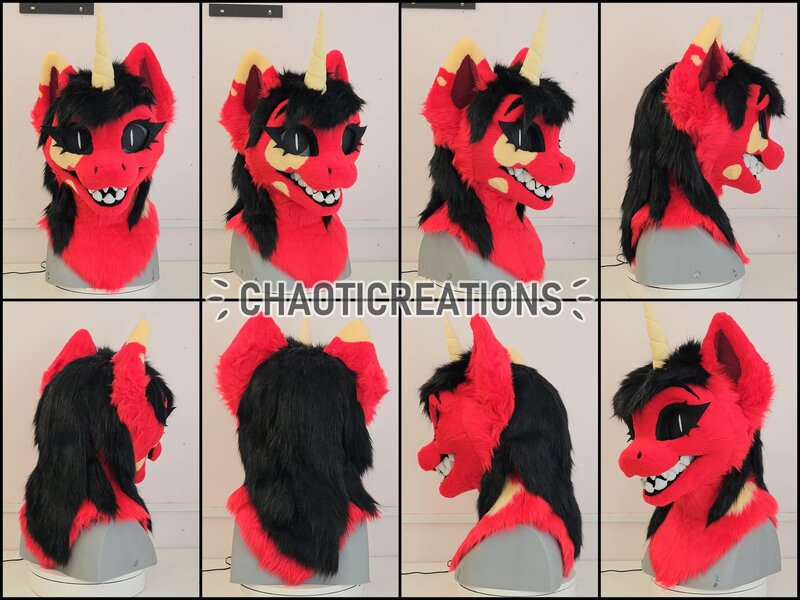 Size: 2048x1536 | Tagged: safe, artist:chaoticreation, derpibooru import, oc, oc:glitch, unicorn, fursuit, fursuit head, gritted teeth, horn, image, irl, jpeg, multiple angles, multiple views, photo, ponysuit, teeth, turnaround