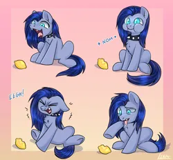 Size: 2560x2372 | Tagged: safe, artist:lina, derpibooru import, oc, oc:lina, oc:lina firesoul, unofficial characters only, pony, chest fluff, choker, comic, eating, female, food, image, lemon, lemon meme, mare, meme, png, smiling, solo, text