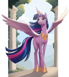 Size: 2421x2696 | Tagged: safe, artist:sierraex, derpibooru import, princess twilight 2.0, twilight sparkle, twilight sparkle (alicorn), alicorn, pony, g4, the last problem, female, hoof shoes, horn, image, jewelry, mare, older, older twilight, older twilight sparkle (alicorn), peytral, png, regalia, solo, spread wings, wings