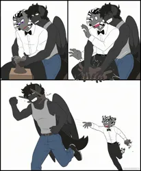 Size: 2019x2453 | Tagged: safe, artist:shallowwin, derpibooru import, oc, oc:silver lining, anthro, earth pony, pegasus, anthro oc, boyfriend, clay, comic, commission, couple, dreadlocks, earth pony oc, gay, image, jpeg, male, oc x oc, pegasus oc, shipping, stallion on stallion, wings