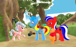 Size: 1920x1200 | Tagged: safe, artist:puzzlshield2, derpibooru import, cozy glow, oc, oc:kori johnson, oc:puzzle shield, alicorn, earth pony, pegasus, pony, series:cozy glow's tour across the multiverse, 3d, crossover, disney, female, filly, foal, hundred acre wood, image, kingdom hearts, mmd, png, pooh, reformed villain, slice of life, story included, winnie the pooh