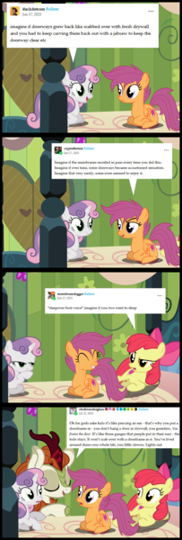 Size: 2700x8000 | Tagged: safe, artist:gm-scoots, artist:little jackie papercut, derpibooru import, apple bloom, autumn blaze, scootaloo, sweetie belle, ^^, cutie mark crusaders, eyes closed, giggling, image, png, tumblr