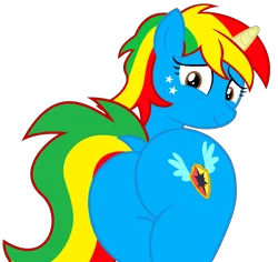 Size: 1094x1031 | Tagged: safe, artist:shieldwingarmorofgod, derpibooru import, oc, oc:royal strength, unofficial characters only, alicorn, pony, g4, alicorn oc, butt, dock, female, horn, image, looking at you, looking back, looking back at you, plot, png, simple background, smiling, smiling at you, solo, tail, transparent background, wings