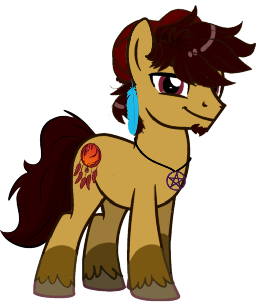 Size: 960x1136 | Tagged: safe, artist:lucky bolt, artist:moonymoonangel, derpibooru import, oc, oc:blitz shadow, unofficial characters only, earth pony, pony, base used, baseball cap, cap, cutie mark, dreamcatcher, facial hair, feather, feathered fetlocks, g4 style, hat, image, looking at you, male, pentagram, png, reference, simple background, solo, stallion, transparent background