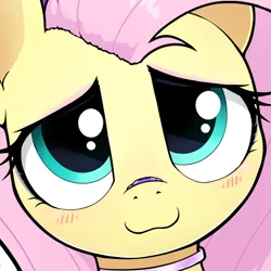 Size: 960x960 | Tagged: safe, artist:whiskeypanda, derpibooru import, fluttershy, pegasus, pony, blushing, bust, choker, female, image, looking at you, png, smiling