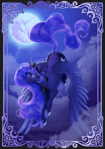 Size: 1614x2283 | Tagged: safe, artist:shibachichi, derpibooru import, princess luna, alicorn, pony, g4, beautiful, blue eyes, blue mane, blue tail, cloud, crepuscular rays, crown, cute, digital art, ethereal mane, ethereal tail, eyelashes, eyeshadow, feather, female, flowing mane, flowing tail, flying, happy, hoof shoes, horn, image, jewelry, lidded eyes, looking at you, makeup, mare, moon, moonlight, peytral, png, princess shoes, regalia, signature, sky, smiling, smiling at you, solo, speedpaint, spread wings, starry mane, starry tail, stars, tail, wings