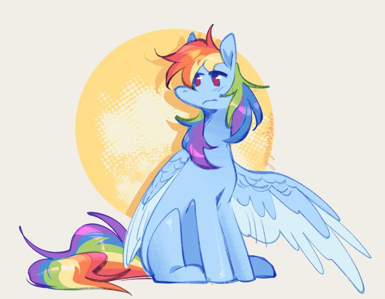 Size: 2029x1575 | Tagged: safe, artist:yuyusunshine, derpibooru import, rainbow dash, pony, colored wings, image, png, solo, two toned wings, wings