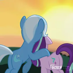 Size: 1280x1280 | Tagged: safe, artist:scienset, derpibooru import, edit, edited screencap, screencap, starlight glimmer, trixie, pony, unicorn, g4, the last problem, female, horn, image, lesbian, older, older starlight glimmer, older trixie, png, romantic, shipping, startrix