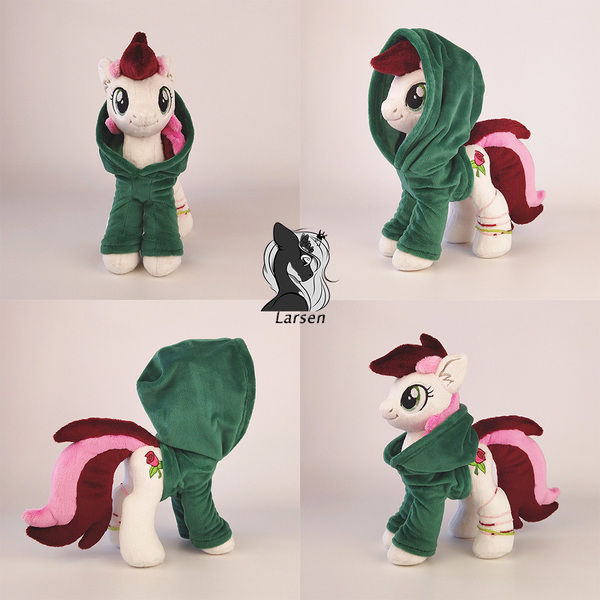 Size: 1000x1000 | Tagged: safe, artist:larsen toys, derpibooru import, roseluck, earth pony, original species, plush pony, pony, bracelet, choker, clothes, female, flower, for sale, hoodie, image, jewelry, jpeg, mare, photo, plushie, rose, solo