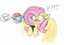 Size: 2417x1707 | Tagged: safe, artist:littleblackraencloud, derpibooru import, fluttershy, rainbow dash, pegasus, pony, g4, blushing, bust, ear blush, exclamation point, female, flutterdash, frown, grin, image, interrobang, jpeg, lesbian, mare, mobile phone, phone, question mark, shipping, shrunken pupils, simple background, sketch, smartphone, smiling, wavy mouth, white background