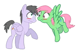 Size: 1026x692 | Tagged: safe, artist:moonlightthegriffon, derpibooru import, purple waters, tropical storm, pegasus, pony, awkward, background pony, base used, blushing, duo, duo male and female, female, floating, folded wings, image, looking at each other, looking at someone, male, mare, png, ship:spectrumstorm, shipping, simple background, spread wings, stallion, straight, transparent background, wavy mouth, wings