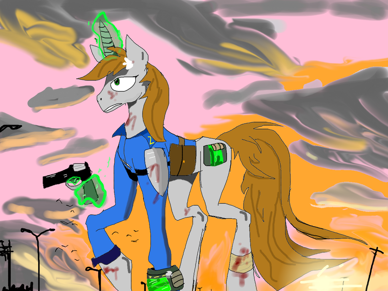 Size: 1236x927 | Tagged: safe, artist:michellethet-34, derpibooru import, oc, oc:littlepip, unofficial characters only, pony, unicorn, fallout equestria, horn, image, png, solo