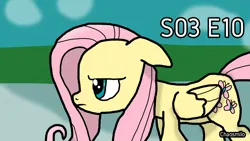 Size: 1280x720 | Tagged: safe, artist:chaosmilo, derpibooru import, fluttershy, pegasus, pony, g4, keep calm and flutter on, season 3, annoyed, blue eyes, cloud, cloudy, cutie mark, grass, ice, image, png, signature, solo, wings