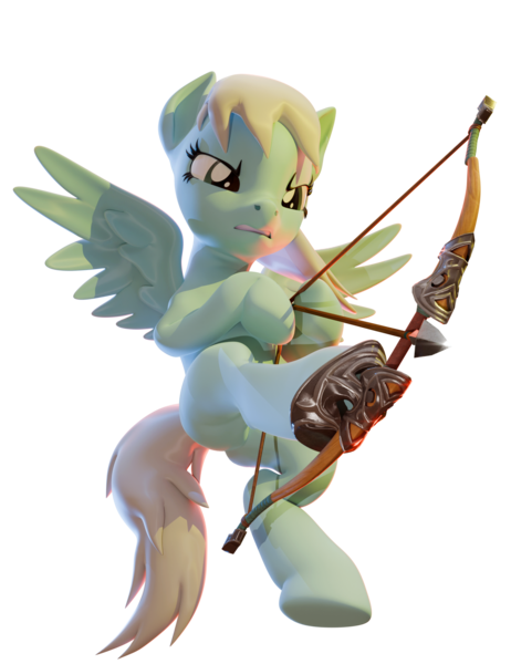 Size: 1477x1920 | Tagged: safe, artist:xppp1n, derpibooru import, oc, oc:silver lining, pegasus, pony, 3d, blender, blender cycles, bow (weapon), female, flying, image, mare, png, simple background, solo, transparent background