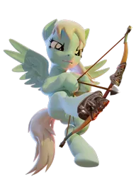 Size: 1477x1920 | Tagged: safe, artist:xppp1n, derpibooru import, oc, oc:silver lining, pegasus, pony, 3d, blender, blender cycles, bow (weapon), female, flying, image, mare, png, simple background, solo, transparent background