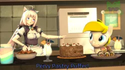 Size: 2560x1440 | Tagged: safe, artist:yrbertthecat, derpibooru import, oc, oc:galactic arxi, cat, pegasus, g4, 3d, :3, apple, birthday cake, cake, calendar, catgirl, dialogue, food, image, jam, kitchen, nekopara, png, poster, refrigerator, source filmmaker, sushi, vanilla, zap apple, zap apple jam