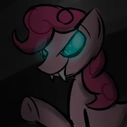 Size: 1500x1500 | Tagged: safe, artist:php10, pinkie pie, changeling, earth pony, pony, /mlp/, 4chan, blue eyes, dark, disguise, disguised changeling, drawthread, fake pinkie, female, glowing eyes, image, mare, png, raised hoof, solo