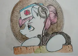 Size: 2077x1484 | Tagged: safe, artist:daisymane, derpibooru import, nurse redheart, earth pony, pony, g4, bust, clothes, female, headset, image, jpeg, mare, solo, traditional art, uniform, watercolor painting