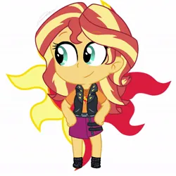 Size: 1080x1080 | Tagged: safe, artist:imtailsthefoxfan, derpibooru import, sunset shimmer, human, equestria girls, g4, chibi, cutie mark, female, image, jpeg, simple background, solo, white background