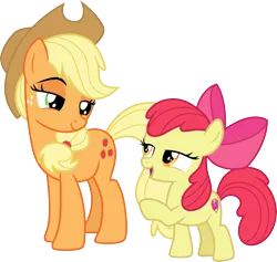 Size: 3166x3000 | Tagged: safe, artist:cloudy glow, derpibooru import, apple bloom, applejack, earth pony, pony, g4, apple bloom's bow, apple sisters, applejack's hat, bow, cowboy hat, duo, duo female, female, filly, foal, hair bow, hat, image, mare, png, siblings, simple background, sisters, transparent background, vector