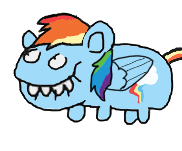 Size: 359x298 | Tagged: safe, artist:umsx, derpibooru import, edit, edited screencap, screencap, rainbow dash, nidorino, pegasus, pony, image, png, pokémon, shitposting, solo, swiggity swooty, teeth, vinesauce, vinesauce joel, wings