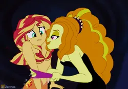 Size: 1552x1080 | Tagged: suggestive, artist:zarxnos, derpibooru import, adagio dazzle, sunset shimmer, mermaid, equestria girls, g4, belly, belly button, boa, bra, clothes, concave belly, crossover, duo, duo female, female, image, jpeg, mermaidized, poor unfortunate souls, seashell, seashell bra, slender, species swap, the little mermaid, thin, uncomfortable, underwear