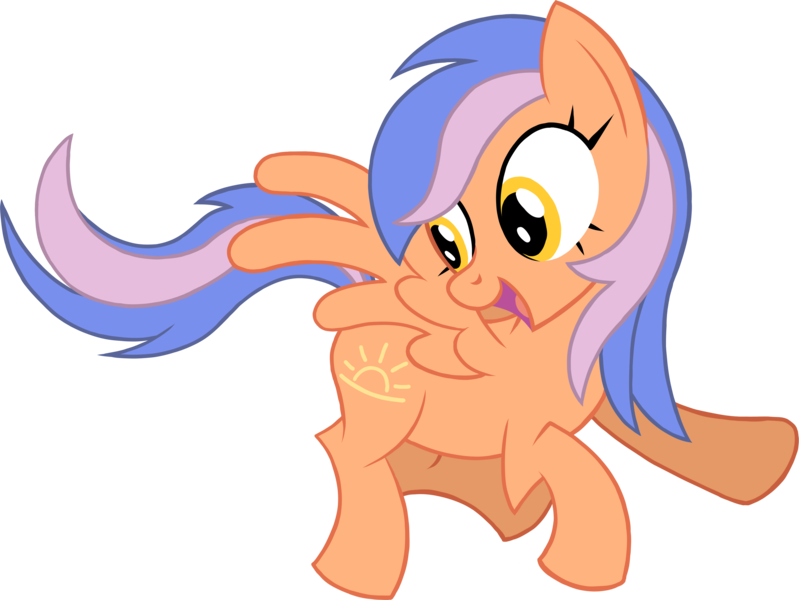 Size: 3364x2527 | Tagged: safe, artist:aprilfools, ponerpics import, oc, oc:sunglow skies, pegasus, pony, female, flying, happy, image, mare, orange coat, png, ponerpics community collab 2024, ponerpics exclusive, simple background, solo, transparent background, two toned mane, wings, yellow eyes