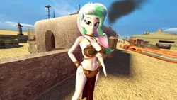 Size: 2560x1440 | Tagged: suggestive, artist:oatmeal!, derpibooru import, princess celestia, human, equestria girls, g4, 3d, accessory swap, belly, belly button, big breasts, bossk, breasts, busty princess celestia, clothes, collar, costume, desert, gmod, hand on hip, huge breasts, image, landspeeder, looking at you, png, princess leia, principal celestia, sexy, skirt, slave leia outfit, solo, star wars, tatooine, wide hips