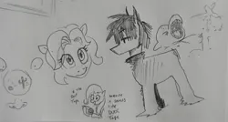 Size: 2048x1101 | Tagged: safe, artist:pony quarantine, derpibooru import, fluttershy, oc, pegasus, pony, duct tape, emo, female, grayscale, image, jpeg, looking at you, mare, monochrome, pencil drawing, sketch, sketch dump, smiling, smiling at you, tape, traditional art