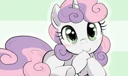 Size: 2152x1285 | Tagged: safe, artist:anonymous, sweetie belle, pony, unicorn, g4, female, filly, image, looking at you, png