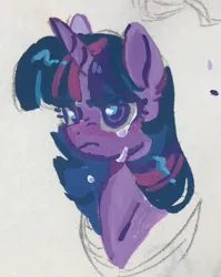 Size: 1187x1492 | Tagged: safe, artist:mottai70, derpibooru import, twilight sparkle, pony, unicorn, bust, crying, horn, image, jpeg, solo, traditional art